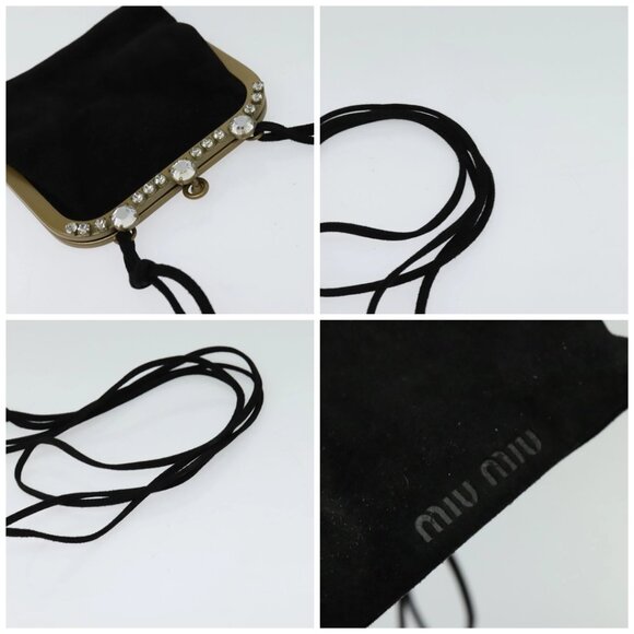 Miu Miu Shoulder Pouch Suede Black Gold Auth 120859 - Picture 16 of 16